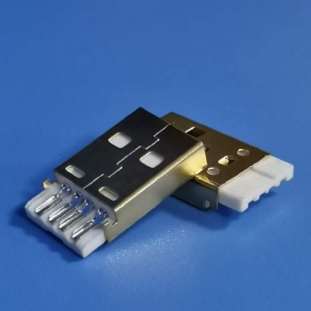 A公焊線鍍金 AF USB2.0 4PIN 180度焊線 外殼鍍金白色膠芯
