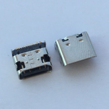 斜口type-c 16p母座板上型 單排貼片SMT四腳插板 L=7.35mm
