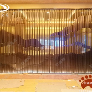 酒店大堂山巒藝術(shù)景墻 不銹鋼玫瑰金假山屏風(fēng) 山巒藝術(shù)景墻定做
