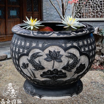 青石雕魚缸庭院室內(nèi)仿古荷花缸曲陽磊泰園林**石缸