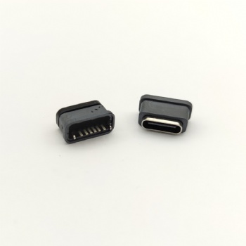 TYPE-C母座 6p 直插防水 兩腳插 6.5MM主體1.5固定腳
