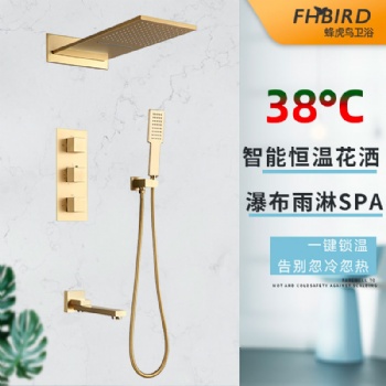 全銅恒溫入墻嵌入式暗埋預(yù)埋埋墻隱藏暗藏式金色暗裝淋浴花灑套裝