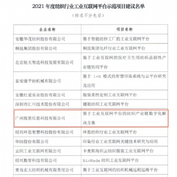 致景科技榮獲紡織行業工業互聯網平臺示范項目