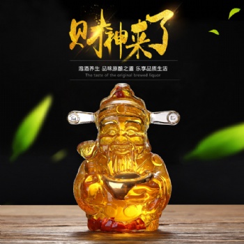 河間華企生產(chǎn)異形藝術(shù)財神酒瓶精美創(chuàng)意高硼硅玻璃泡酒瓶1000ml