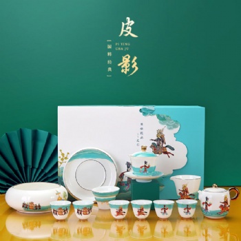 國潮文創禮品茶具，國粹經典皮影戲功夫茶具蓋碗禮裝