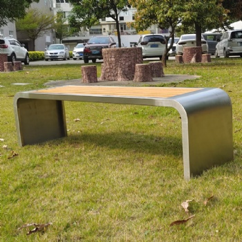 戶外不銹鋼長條凳室外菠蘿格防腐木景觀成品坐凳公園竹木長凳