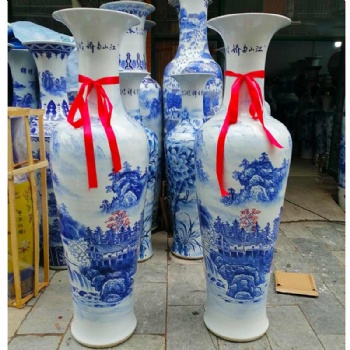 開業(yè)禮品大花瓶加字，景德鎮(zhèn)陶瓷器大花瓶，手繪青花山水落地大花瓶