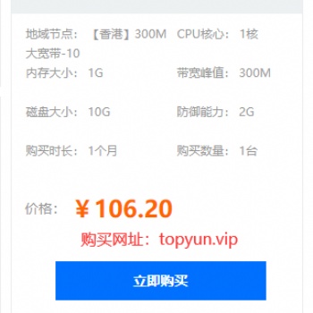 TOP云香港300M大帶寬云服務(wù)器僅106元/月