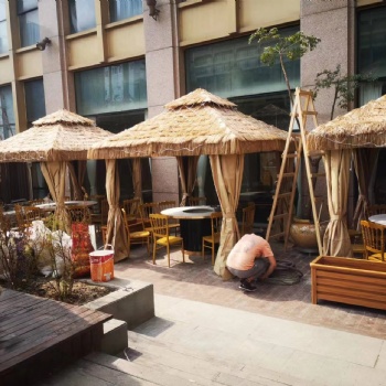 供應戶外涼亭 庭院農家樂茅草屋 稻草棚亭子 景區農莊仿真毛草棚 圓形帳篷