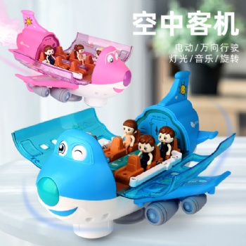 大號電動萬向Q萌客機仿真模型音樂燈光360旋轉(zhuǎn)兒童電動玩具飛機