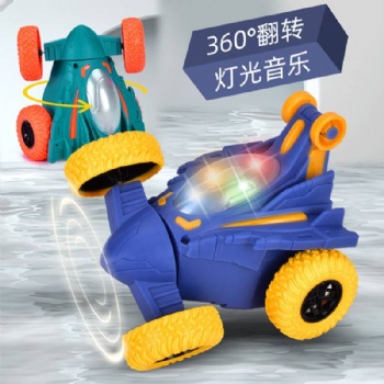 抖音同款兒童電動特技翻斗車炫彩音樂燈光旋轉翻滾玩具車男孩跨境